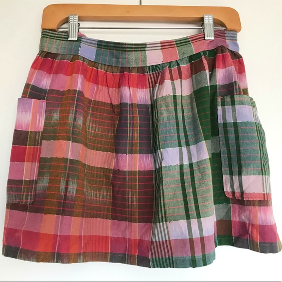 Aerie Pink & Green Plaid Cotton Skirt with Pockets Size Small Petite - Picture 1 of 6